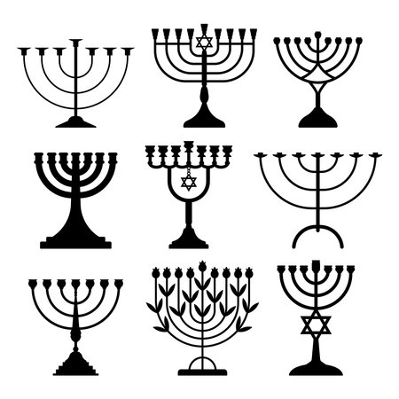 Hanukkah candle holder set silhouette stencil templatesのイラスト素材