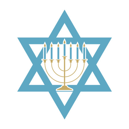 Star of David and hanukkah candle holder flat clipart isolatedのイラスト素材