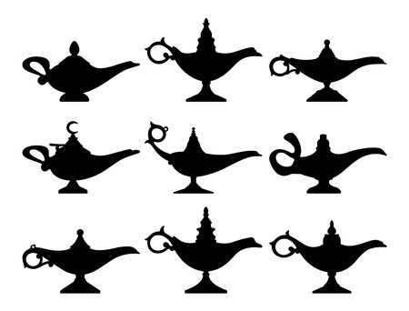Magic lamp silhouette stencil templatesのイラスト素材
