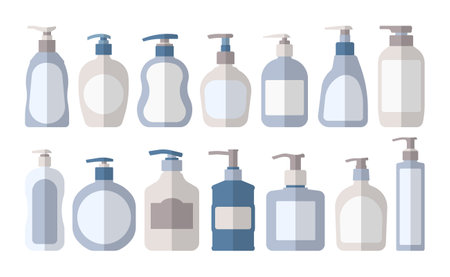 Liquid soap colored flat icons isolated vector clipartsのイラスト素材