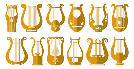 Musical lyre instrument colored flat cliparts