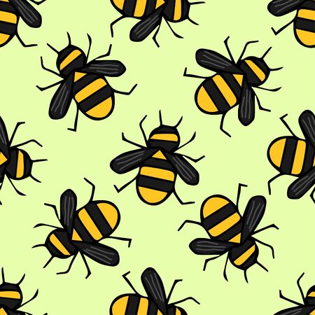 Cute seamless pattern with a bee on a beautiful background. Colored hand drawn. Vector illustration for badge, logo, sticker, print.のイラスト素材