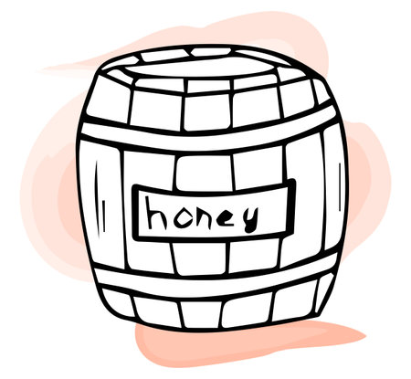 Barrel with honey icon logo. Hand-drawn vector illustration isolated on white background.のイラスト素材