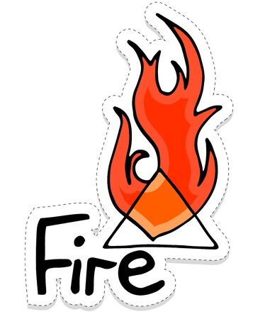 Hand-drawn illustration of alchemical element fire sticker. Tattoo design, print on textile, postcard. Drawing with symbols of the energy of nature.Conceptual design for tattoo, coloring or greeting card. EPS10.のイラスト素材