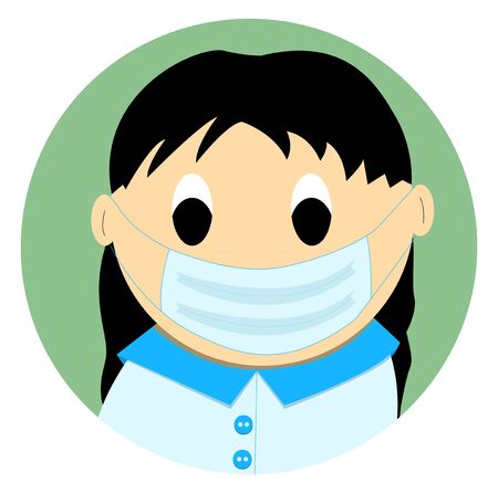 Patient care wears a protective mask, cartoon female doctor or nurse in uniform. Vector hand drawn illustration in flat style. Protection against viruses and diseases. Icon for web design.のイラスト素材