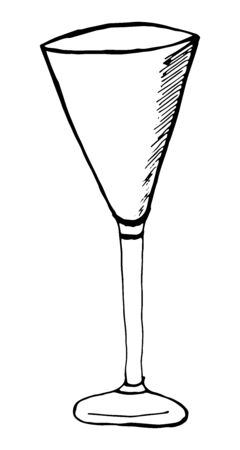 Dishes, dishes for a bar, restaurant. Isolated vector illustration. Beautiful hand-drawn wine glass.のイラスト素材
