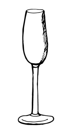 Dishes, dishes for a bar, restaurant. Isolated vector illustration. Beautiful hand-drawn wine glass.のイラスト素材