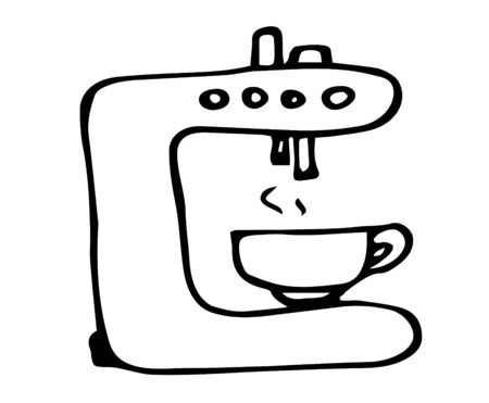 Coffee maker doodle hand drawn icon isolated on white background, Coffee maker machine cartoon icon.のイラスト素材
