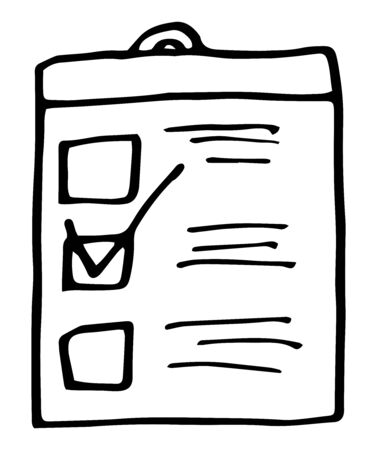 Paper checklist hand drawn outline doodle icon. Store shopping, retail purchase, shopping list concept. Vector sketch illustration for print, web, mobile and infographics on white background.のイラスト素材