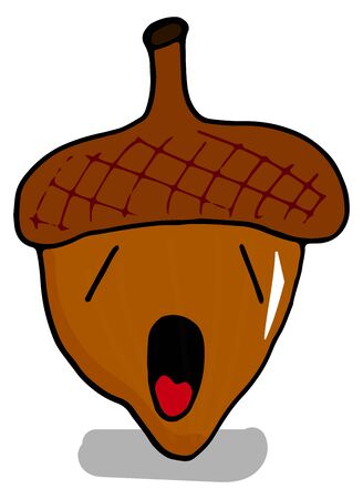 Colorful acorns cartoon character with yawning face on a white background doodle style.のイラスト素材