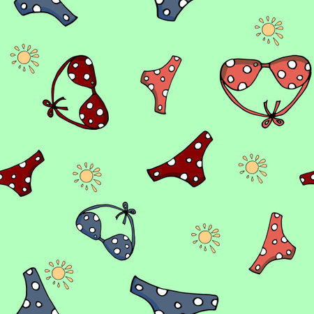 Vector illustration of underwear, colorful sketch, swimsuit seamless pattern. Vector sketch...