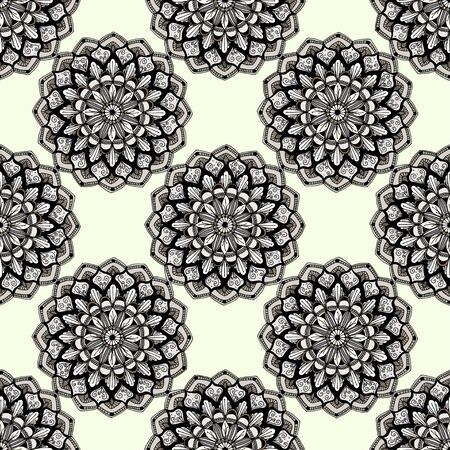 Mandala. Round ornament. Vintage decorative elements. Seamless pattern with indian and ottoman motifs. Hand-drawn vector illustration.のイラスト素材