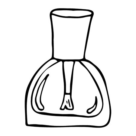 Icon hand-drawn bottle nail polish. Sketch of nail polish on a white background. Template for logo, Nail Studio, nail polish, cosmetics store.のイラスト素材