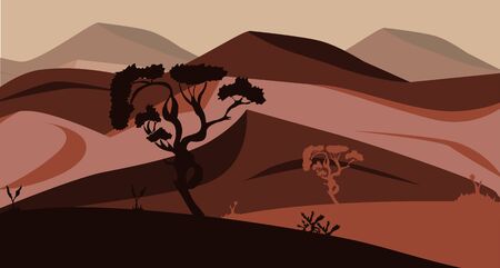 Minimalistic landscape with mountains and forest. Can be used for travel or banner, poster design, desktop.のイラスト素材
