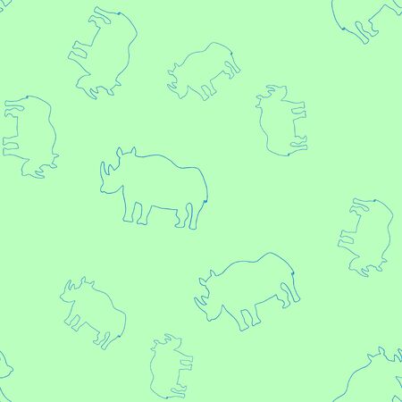 Seamless background with silhouettes of african animals. Contour of a rhino on a light background.For festive decoration, textiles, wrapping paper, gift boxes, other packaging elements.のイラスト素材