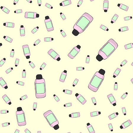 Tonic bottle seamless pattern with label,  doodle  for design.のイラスト素材