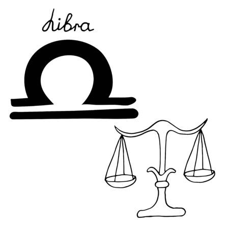 Zodiac sign Libra, vector  illustration isolated on white background. Suitable for tattoo, design,  shirts, brand , badge, printed cups, cards.のイラスト素材