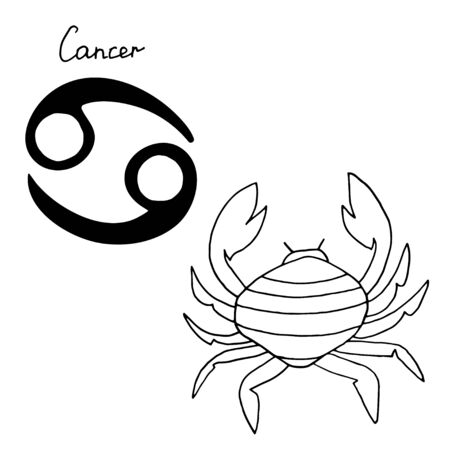 Zodiac sign Cancer, vector illustration isolated on white background. Suitable for tattoo, design, shirts, brand , badge, printed cups, cards.のイラスト素材
