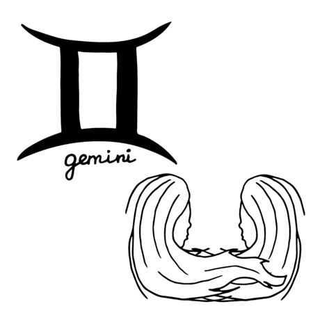 Gemini zodiac sign, vector hand-drawn illustration isolated on white background. Suitable for tattoo, design,  shirts, brand , badge, printed cups, cards.のイラスト素材