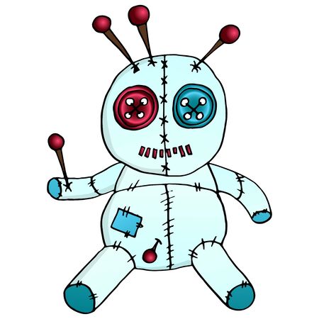 Colorful voodoo doll vector illustration. Isolated image on a white background. Suitable for tattoo, design, brand, badge, t-shirts, printed cups, cards.のイラスト素材