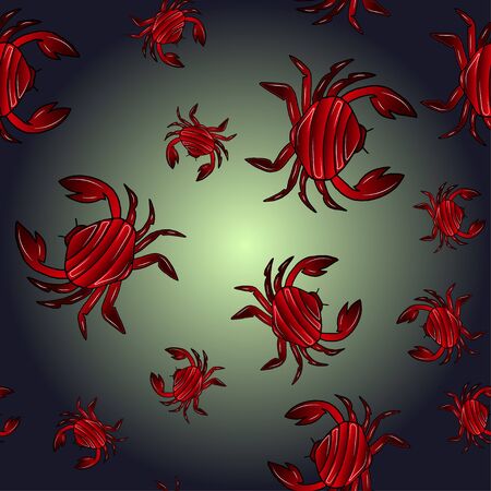 Seamless pattern with colorful illustration of red crayfish. Hand drawn vector isolated on white background. Suitable for tattoo, design, shirts, brand  , badge, printed cups, cards.のイラスト素材