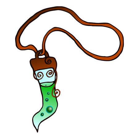 Colorful necklace with an animal s tooth. Magic amulet in the style of boho. Tribal and ethnic ornaments. Isolated vector illustration. Suitable for tattoo, design.のイラスト素材