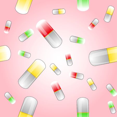 Seamless pattern. Drop pill color capsule medicine. Vector illustration.Suitable for tattoo, design, brand logo, badge, t-shirts, cards.のイラスト素材