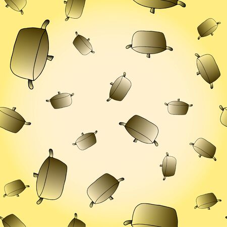 Seamless pattern. Hand drawn illustration of kitchen pots on a beautiful background. Vector illustration for badge, logo, sticker, print.のイラスト素材