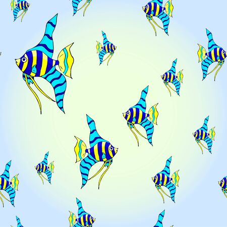 Seamless pattern with colorful aquarium fish. Vector drawing illustration for design.Perfect for invitations, cards, prints, flyers, posters.のイラスト素材