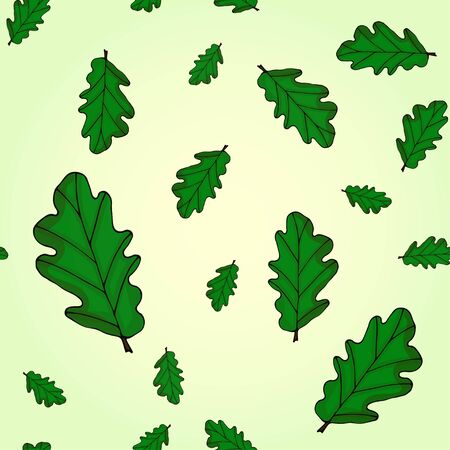 Seamless pattern with oak leaves on a beautiful background. Hand-drawn summer illustration.Vector illustration for badge, logo, sticker, print.のイラスト素材