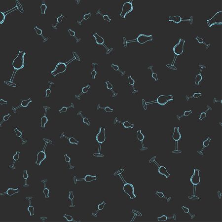 Seamless pattern. Tableware, tableware for a bar, restaurant. Beautiful hand-drawn glass. Vector illustration for badge, logo, sticker, print.のイラスト素材