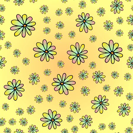 Seamless pattern with colorful floral pattern. Hand drawn doodle isolated on white background. Vector illustration for badge, logo, sticker, print.のイラスト素材