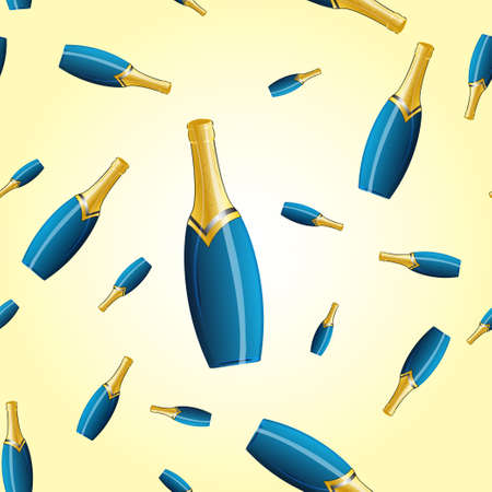Christmas background with bottles of sparkling wine. Seamless background with design elements, vector illustration. Perfect for cards, invitations, posters, prints. vector illustration.のイラスト素材