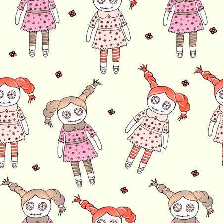Seamless pattern with colorful stitched dolls vector illustration.のイラスト素材