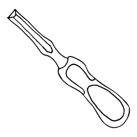 professional chisel with wooden handle, carpentry tool, for badge  or emblem, vector hand drawn illustrationのイラスト素材