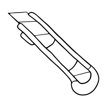 Hand drawn office knife icon. Professional labor construction tool with beige and blue colorsのイラスト素材