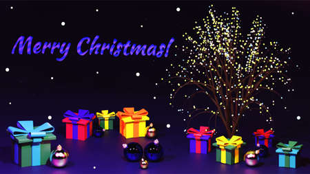 Christmas tree with gifts. Christmas background. Winter holiday decorations.の写真素材