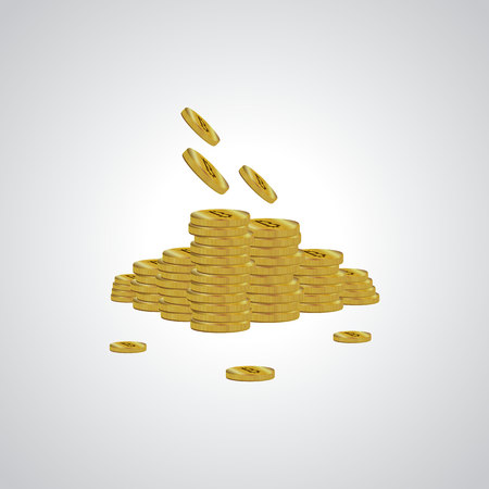 Bitkoyn and the concept of "New virtual money." Gold coin with the letter B. Icon. The money pile. Vector illustration, Gold biton on gray backgroundのイラスト素材
