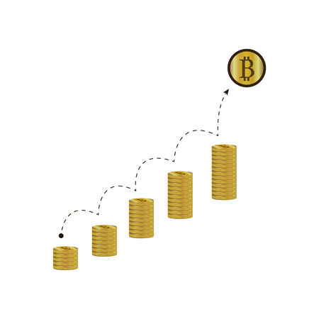 Bitkoyn and the concept of "New virtual money." Gold coin with the letter B. Icon. The money schedule. Vector illustration, Golden biton on white backgroundのイラスト素材