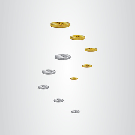 Bitcoin and Litecoin "New virtual money". Crypto currency. Gold and silver coins. Money ladder, path. Icon. Money. Vector illustration on a gray backgroundのイラスト素材