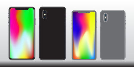 A set of mobile phones in details with bright wallpaper. Realistic vector illustration of high qualityのイラスト素材