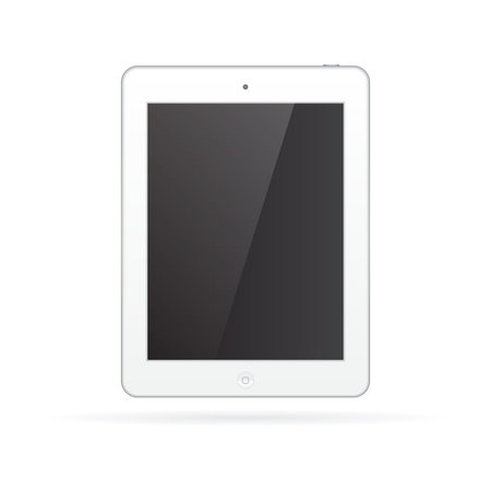 A silver, gray realistic tablet computer with a white, editable screen for any design. Realistic vector illustration of high qualityのイラスト素材