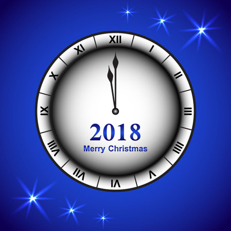 Greeting card with Christmas in 2018 in the form of a clock, a beautiful original design. Vector illustrationのイラスト素材
