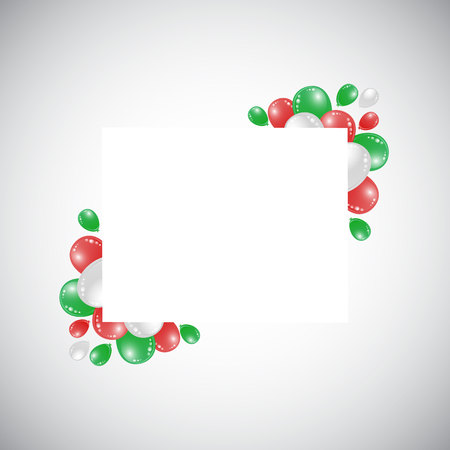 Letterhead, greeting card, with decorated green, white, red balloons design template.のイラスト素材