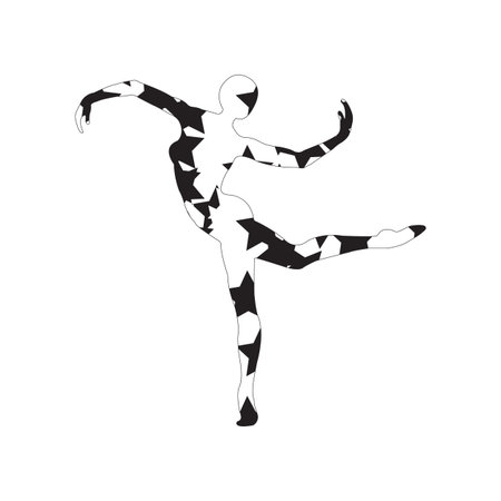 Silhouette of a girl doing modern dance, gymnastics and ballet decorated with a pattern on a white background.のイラスト素材