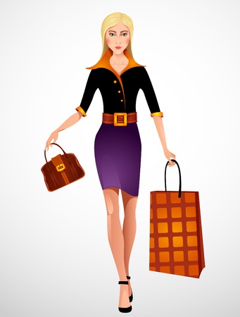 Beautiful woman with shopping bag のイラスト素材