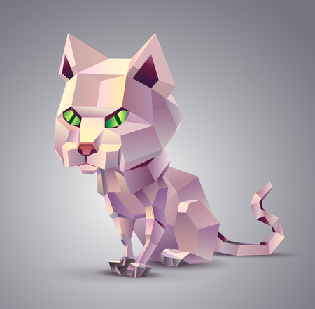 Polygonal cat sitting on a grey backgroundのイラスト素材