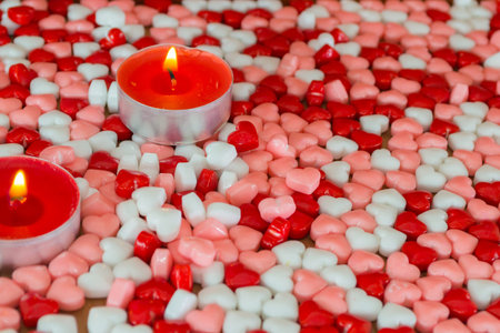 Candles and heartsの写真素材