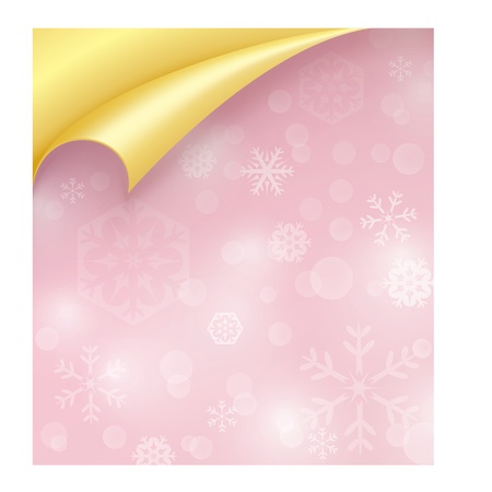 Pink Paper with Snowflake Texture and Curled Golden Cornerのイラスト素材