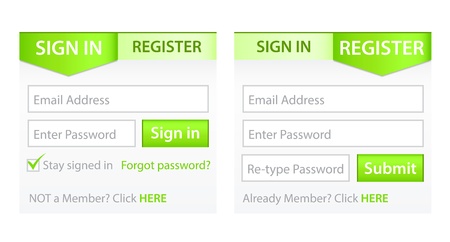 Register and Sign in Forms with Green Gradient Headerのイラスト素材